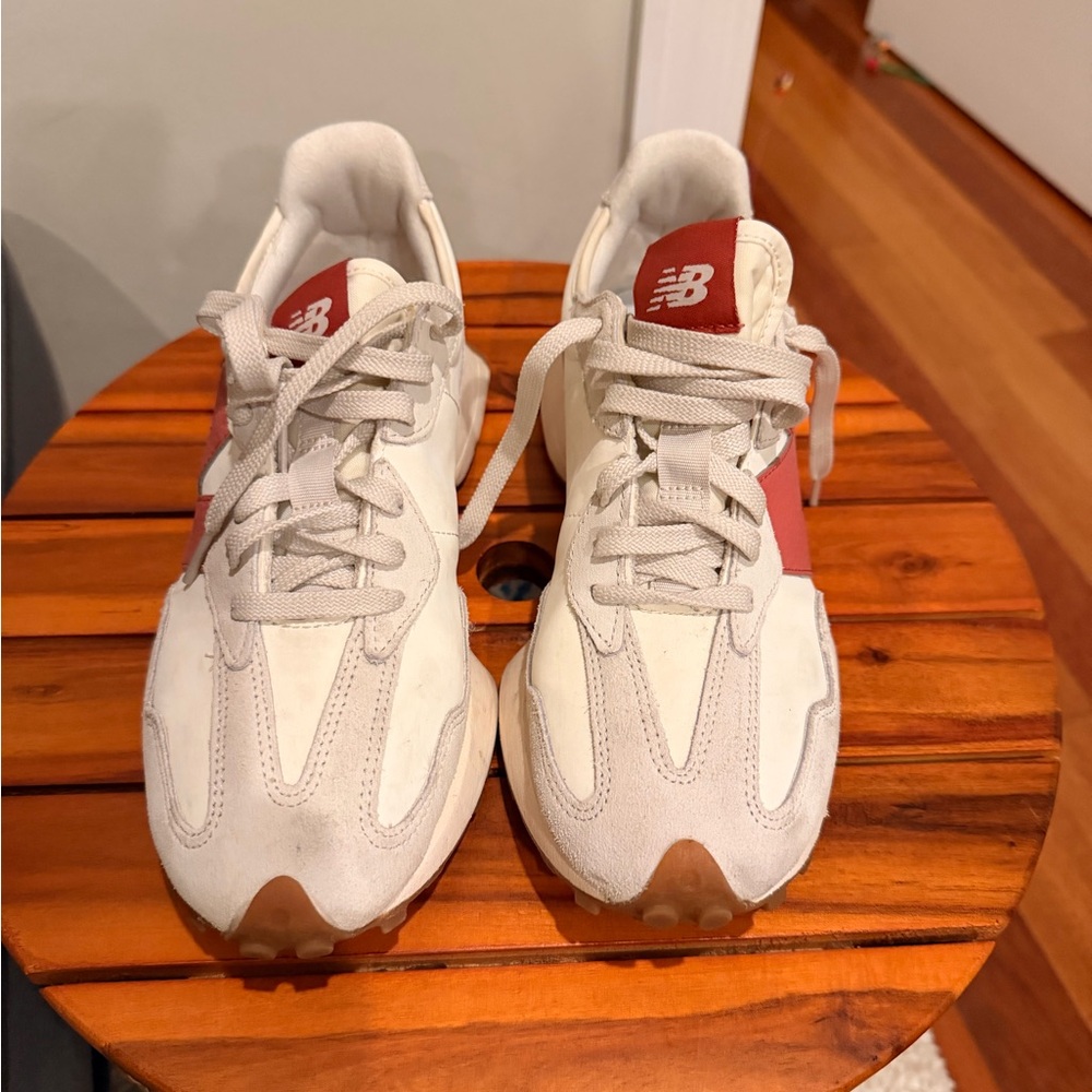 New Balance Cream and Red Sneakers